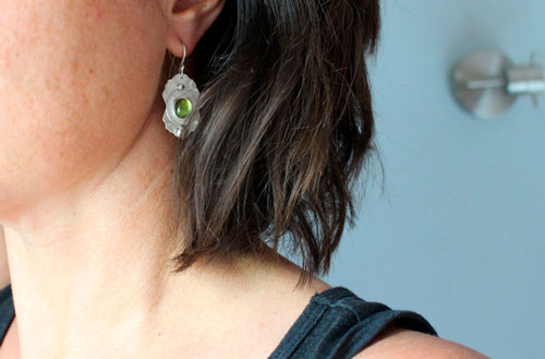 Forest under the stars, moonbeam earrings in silver and peridot