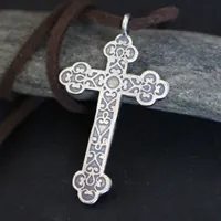 Forged cross, trefoil cross with spiral necklace in silver