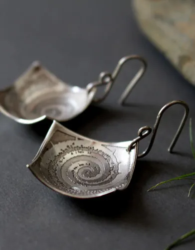 Fossil, Ammonite earrings in sterling silver