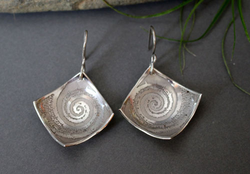 Fossil, ammonite earrings in sterling silver”