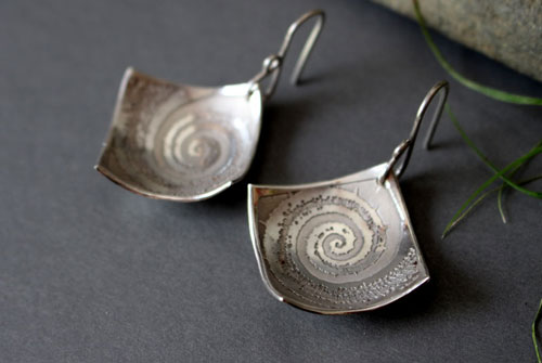 Fossil, ammonite earrings in sterling silver”