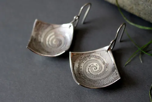 Fossil, Ammonite earrings in sterling silver