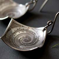 Fossil, ammonite earrings in sterling silver