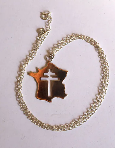 France history, map of France and cross of Lorraine pendant in silver