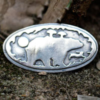 Freedom is a state of mind, bear and rabbit brooch in silver