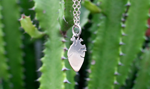 Frida’s heart, artist’s anatomical necklace in sterling silver