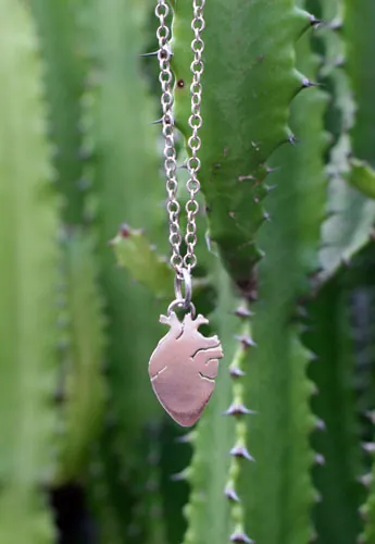 Frida’s heart, artist’s anatomical necklace in sterling silver