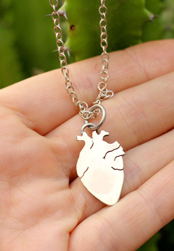 Frida’s heart, artist’s anatomical necklace in sterling silver