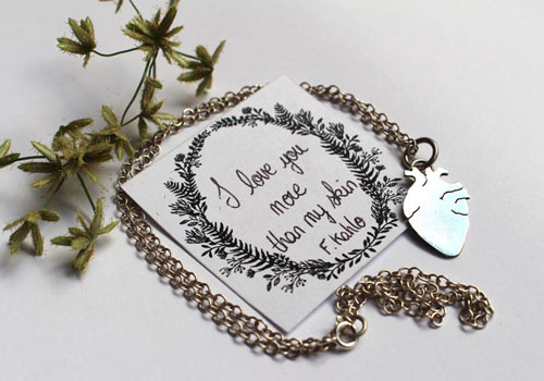 Frida’s heart, artist’s anatomical necklace in sterling silver