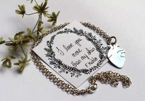 Frida’s heart, artist’s anatomical necklace in sterling silver