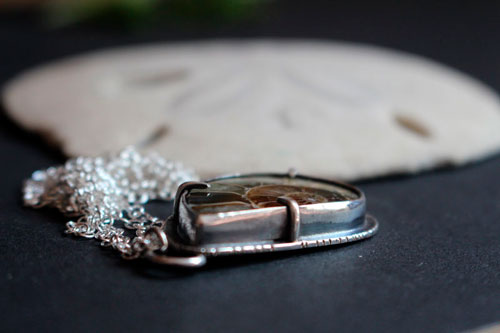 From the bottom of the ocean, underwater exploration necklace in silver and fossil ammonite