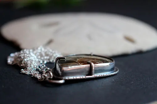 From the bottom of the ocean, underwater exploration necklace in silver and fossil ammonite