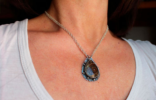 From the heart of the sea, marine fauna necklace in silver and ammonite