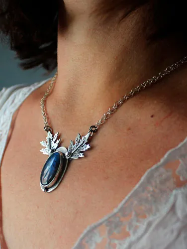 Frost leaves, elven leaf necklace in silver and labradorite