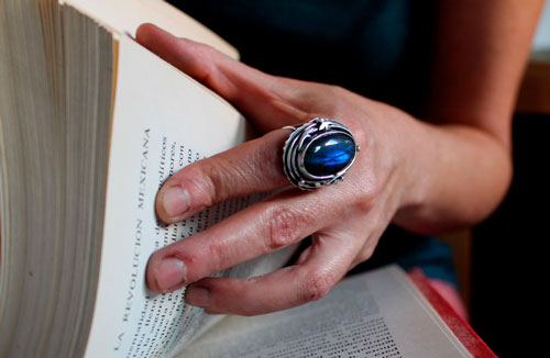 Frost moon over the forest, elven ring in silver with labradorite