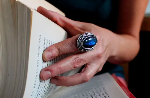 Frost moon over the forest, elven ring in silver with labradorite