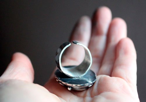 Frost moon over the forest, elven ring in silver with labradorite
