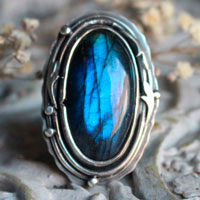 Frost moon over the forest, elven ring in silver with labradorite