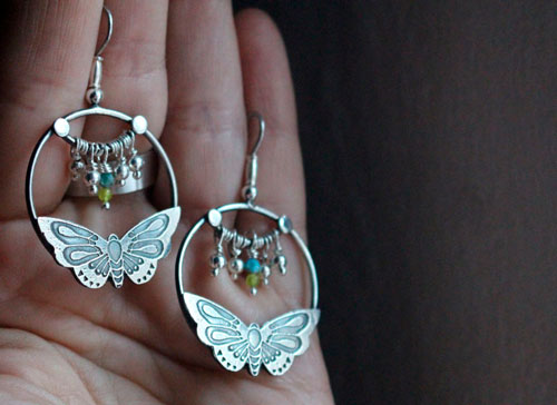 Farandole, butterfly earrings in sterling silver and amazonite