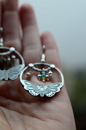 Farandole, butterfly earrings in sterling silver and amazonite