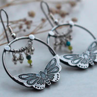 Farandole, butterfly earrings in sterling silver and amazonite