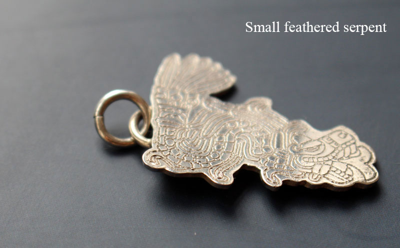 Feathered serpent, Aztec god Quetzalcoatl pendant in sterling silver