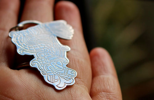 Feathered serpent, Aztec god Quetzalcoatl pendant in sterling silver