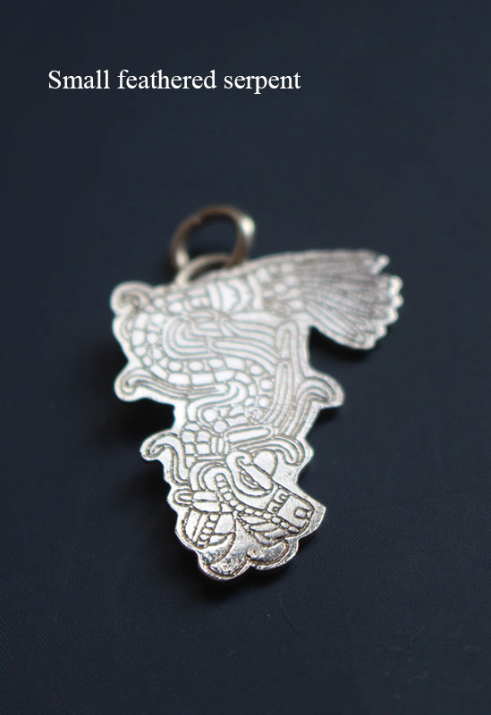 Feathered serpent, Aztec god Quetzalcoatl pendant in sterling silver