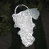 Feathered serpent, Aztec god Quetzalcoatl pendant in sterling silver