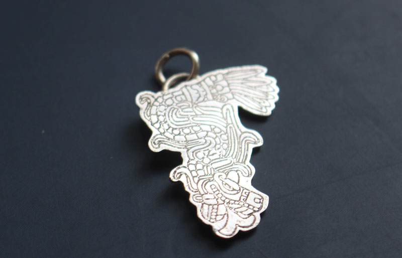 Feathered Serpent, Quetzalcoatl aztec god pendant in sterling silver