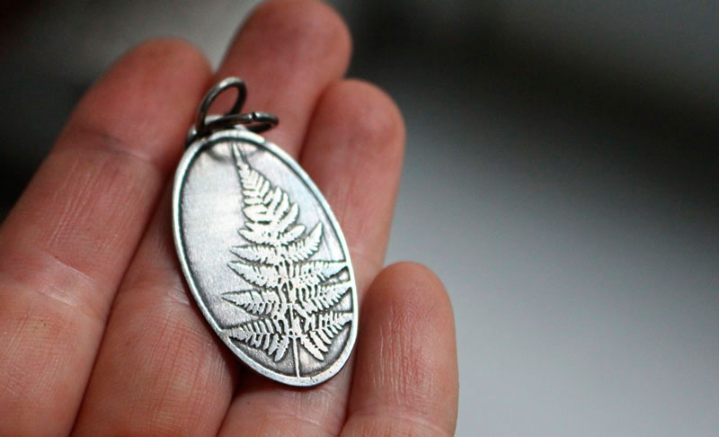 Fern leaf, nature pendant in sterling silver