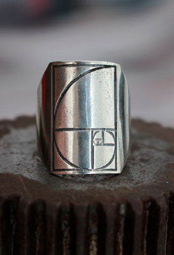 Fibonacci, spiral signet ring in sterling silver