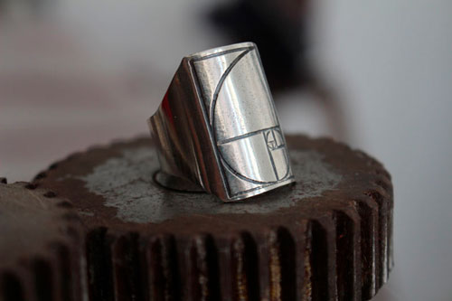 Fibonacci, spiral signet ring in sterling silver