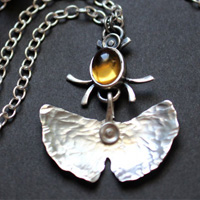 Firefly, ginkgo leaf necklace in sterling silver and citrine