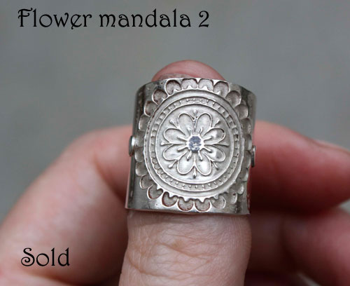 Flower mandala, meditation ring in sterling silver