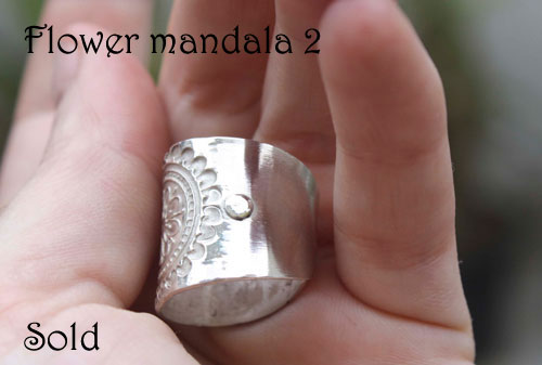 Flower mandala, meditation ring in sterling silver