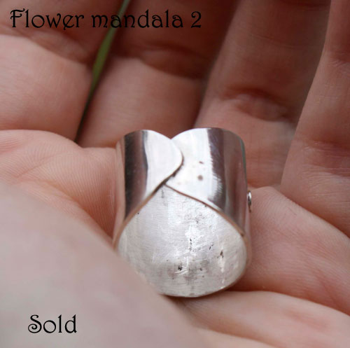 Flower mandala, meditation ring in sterling silver
