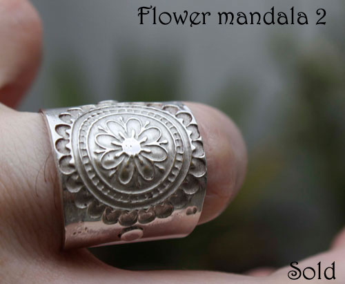 Flower mandala, meditation ring in sterling silver