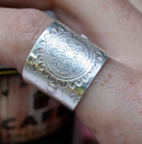 Flower mandala, meditation ring in sterling silver