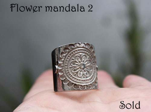Flower mandala, meditation ring in sterling silver