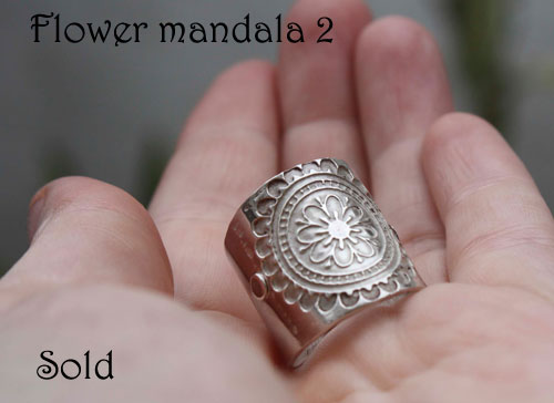 Flower mandala, meditation ring in sterling silver