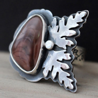 Flowering, botanical ring in sterling silver and imperial jasper