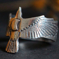 Follow your destiny, crow and crescent moon ring in sterling silver