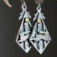 Forest hares, forest rabbit earrings in sterling silver