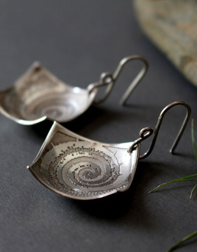 Fossil, ammonite’s earrings in sterling silver