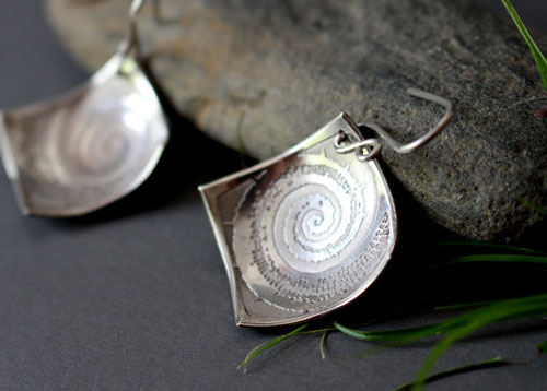 Fossil, ammonite’s earrings in sterling silver