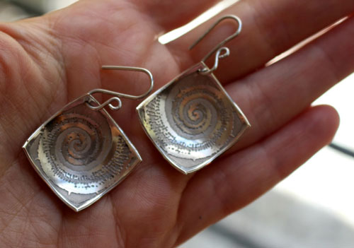 Fossil, ammonite’s earrings in sterling silver