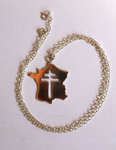 France history, map of France and cross of Lorraine pendant in silver