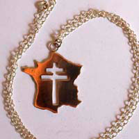 France history, map of France and cross of Lorraine pendant in silver