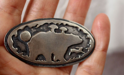 Freedom is a state of mind, bear and bunny brooch in silver